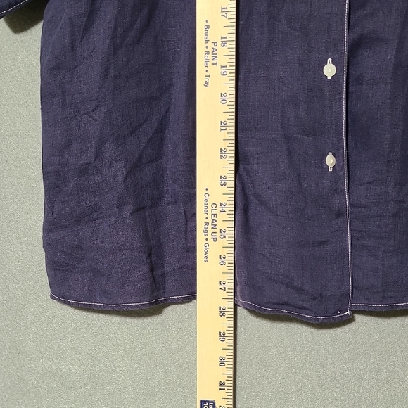 FOXCROFT Women's Navy Blue 100% Linen Casual Button Up Blouse - Size 16W - Picture 6 of 13